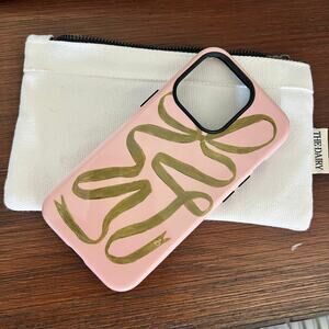 NWT The Dairy iPhone 13 Pro Case & Pouch - Green Ribbon Pink